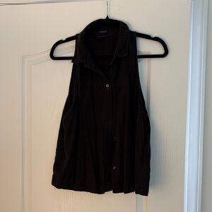 GAP Black Sleeveless Linen Blend Shirt Tank with Collar